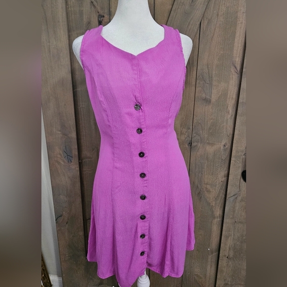 OLIVACEOUS ButtonFront Rayon A LineMini Sleeveless Mini Dress Purple.S NWOT - Picture 10 of 13